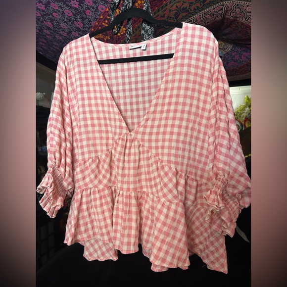 ASOS Pink Checkered Ruffle Blouse - Picture 7 of 10